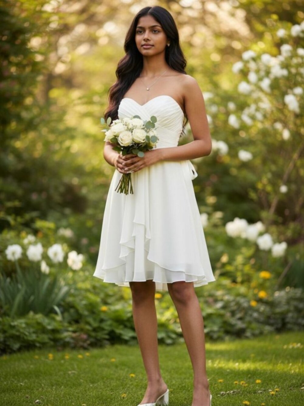 Mori Lee by Madeline Gardner ivory Strapless knee length cocktail Dress size 4
